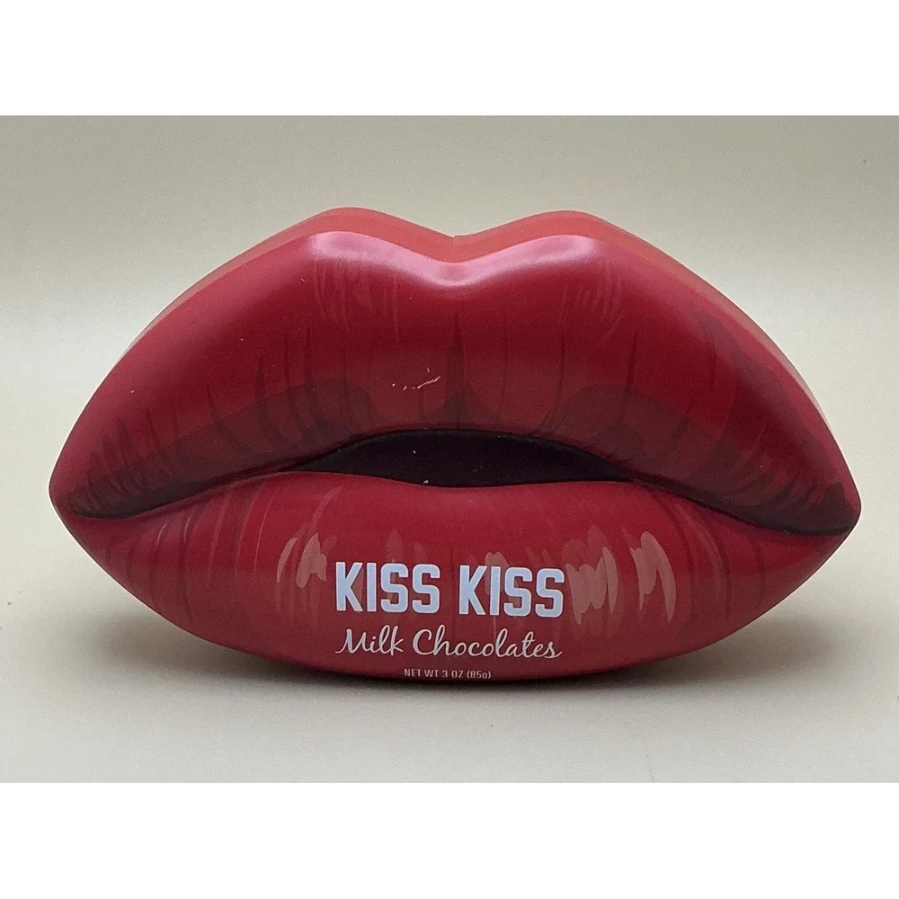 Empty Red Lips Metal Candy Tin Kiss Kiss Valentine's Day Collectible‎ Gift Box